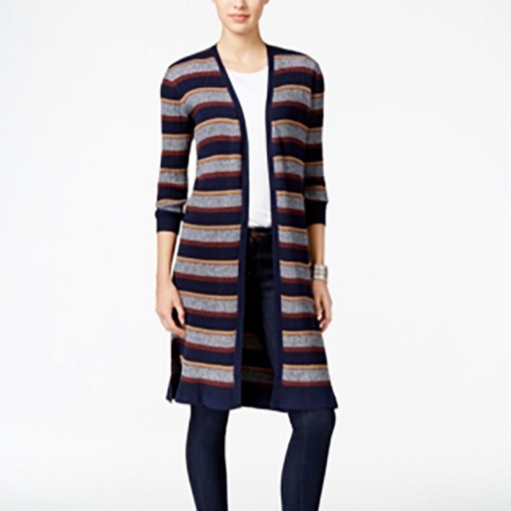 Style & Co. Woman blue/gray striped open cardigan duster sweater size 2X